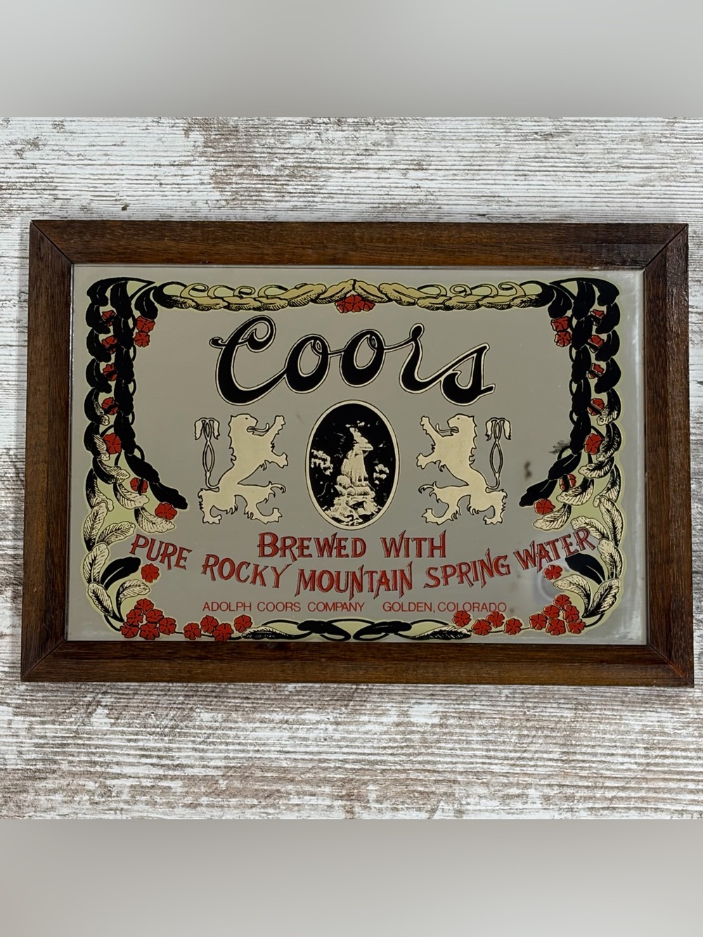 Vintage Coors Beer Advertisement Mirror Framed Logo Glass Mirror 1970s Retro